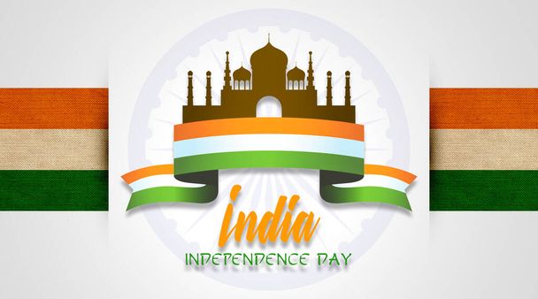 Hyvää itsenäisyyspäivää Intia 15. elokuuta. Intian muistomerkki ja maamerkki tausta, juliste, kortti. - Valokuva, kuva