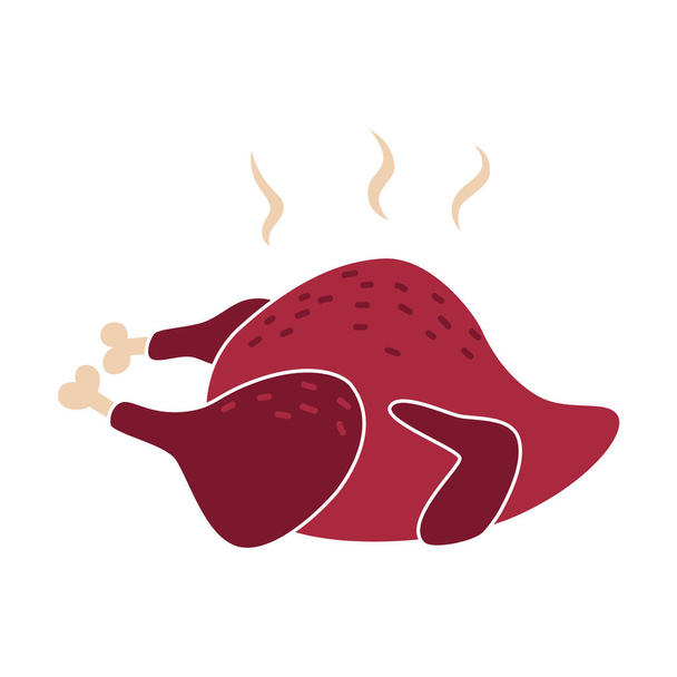 Baked turkey. Traditional American dish for Thanksgiving dinner. Colored doodle icon with autumn holiday attribute. Element, object, clipart, item for greeting card, poster, banner, sign, logo, label. - Vector, Image