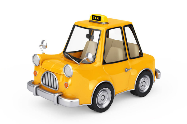 Yellow Cartoon Taxi Car on a white background. 3d Rendering - Photo, Image