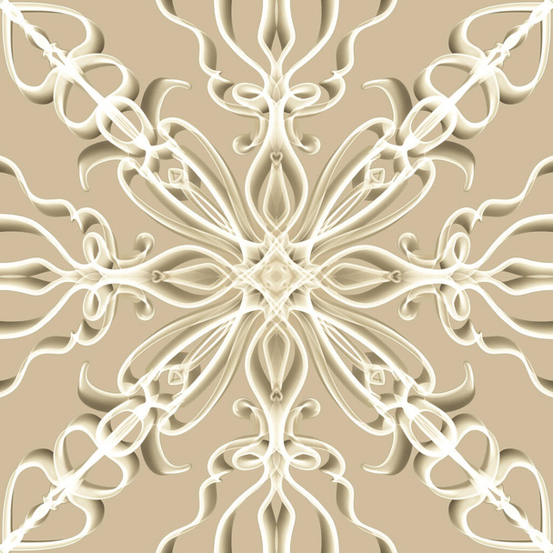 Seamless abstract geometric floral surface pattern in golden color with symmetrical form repeating horizontally and vertically. Use for fashion design, home decoration, wallpapers and gift packages. - Photo, Image