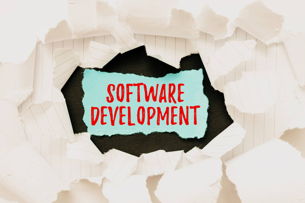 Writing displaying text Software Development. Business approach software is created using a specific programming Breaking Writers Block, Presenting Different Result, Display A New Approach - Photo, Image