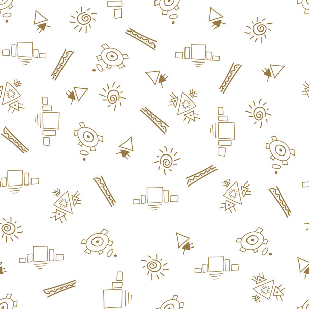 Ethnic seamless pattern on white background. Repeat endless texture with folk elements in doodle style. Tilable background. Vector illustration - Διάνυσμα, εικόνα