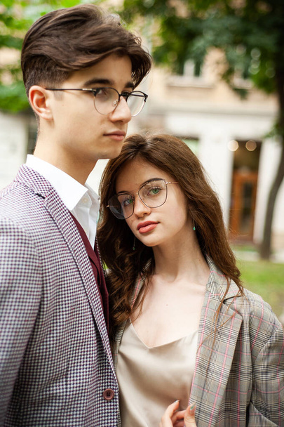 young couple in love, outdoor portrait - Фото, изображение