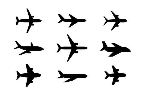 Airplane icon set. Set of Airplane Silhouettes. isolated on white background - Vector, Image