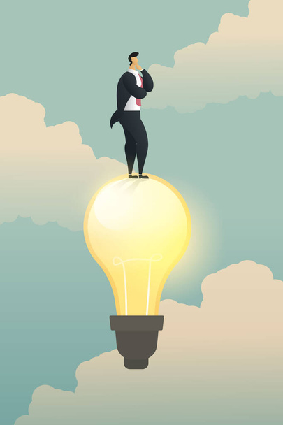 Creativity thinking businessman solution stand on light bulb. illustration vector  - Vector, Image