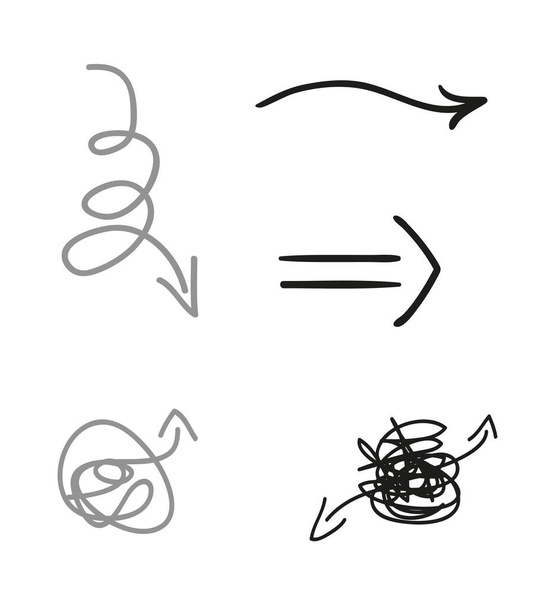 El çizimi basit oklar. Çizgi çalışması. Farklı işaretler seti. Soyut göstergeler. Siyah beyaz illüstrasyon - Vektör, Görsel