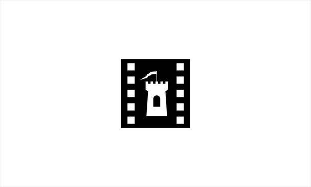 Σχεδιασμός λογότυπου ταινίας πύργου κινηματογραφικού κάστρου ή εικονογράφηση διανύσματος για δημιουργικό γραφικό πρότυπο παραγωγής κινηματογραφικού στούντιο - Διάνυσμα, εικόνα