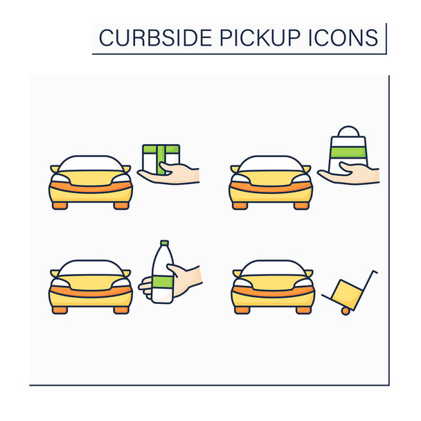 Curbside pickup színes ikonok készlet - Vektor, kép
