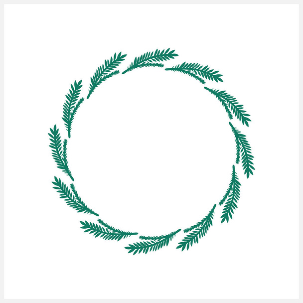 Corona de rama de pino Doodle aislada en blanco. Marco de Navidad para el diseño. Esbozo de portada. Icono de naturaleza. Símbolo de invierno. Navidad vector stock ilustración. EPS 10 - Vector, imagen