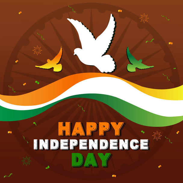 Die Abbildung ist mit einer indischen Flagge und Vögeln geschmückt, die fliegen und die Freiheit genießen.. - Vektor, Bild