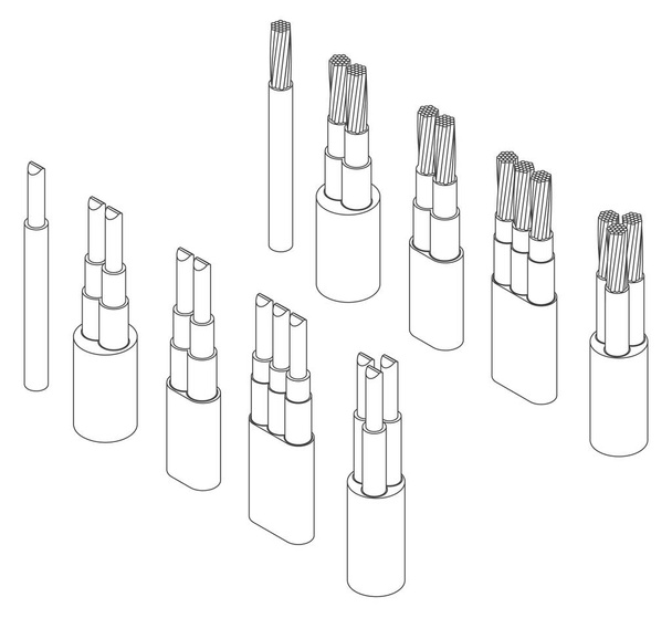 Vektor-isometrischer Satz von gepanzerten elektrischen Kabeldrähten - Vektor, Bild