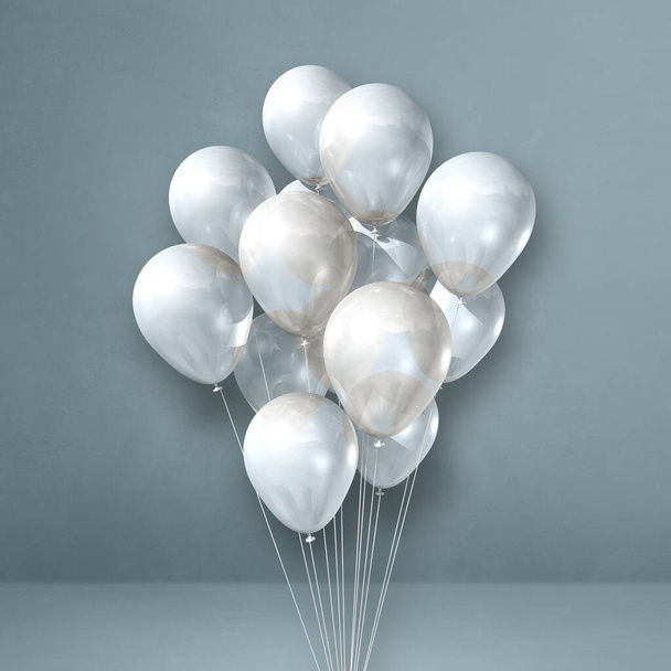 White balloons bunch on a grey wall background. 3D illustration render - Foto, Bild