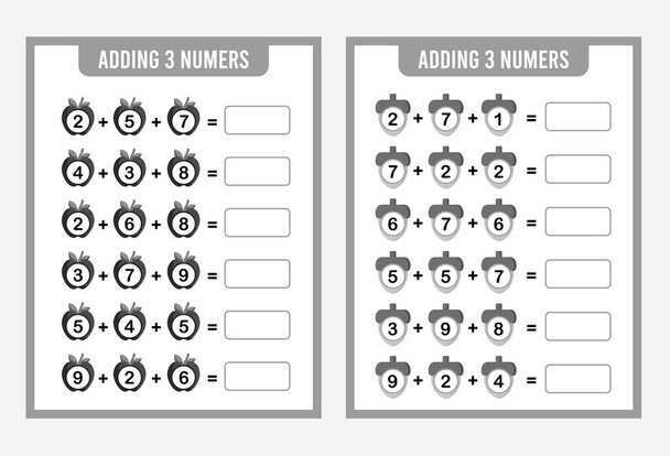 Tellen spel voor kleuters. Een educatief wiskundespel. Extra spreadsheets - Vector, afbeelding