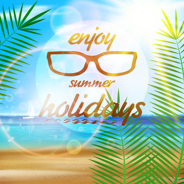 Seaside view poster with Sun glasses. - Vector, Image