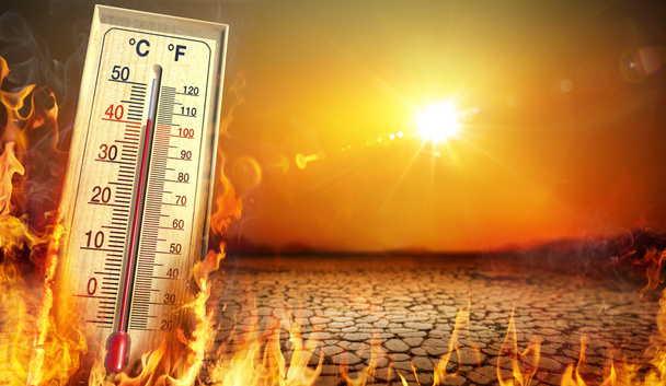 Heat Temperature - Thermometer And Warm Sun - Extreme Climate - contain 3d Rendering - Foto, Imagem