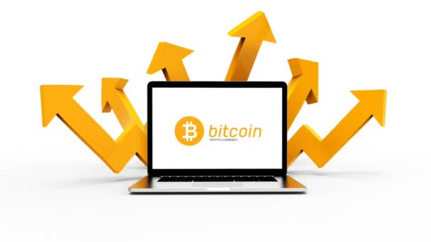Ordinateur portable et Bitcoin crypto-monnaie concept de financement des entreprises. Illustration 3D. - Séquence, vidéo