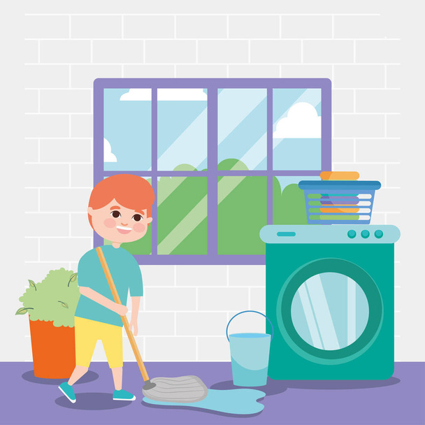 chlapec vytírání a čištění zásob - Vektor, obrázek