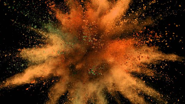 Freeze motion of coloured powder explosion. Isolated on black background, abstract shape. - Foto, immagini