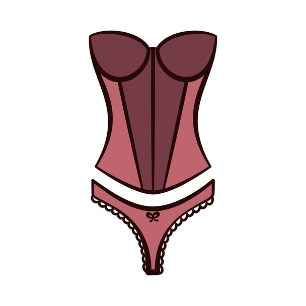 Корсет нижнего белья или бюстье с кружевными стрингами в качестве сексуального нижнего белья установлен в вектор - Вектор,изображение