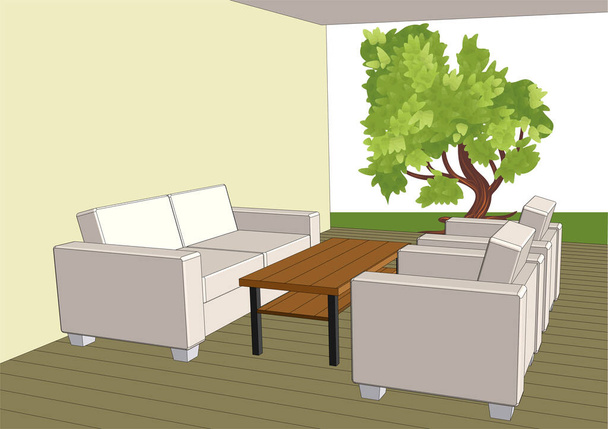 jardín patio vector ilustración. arandela de muebles de exterior - Vector, Imagen