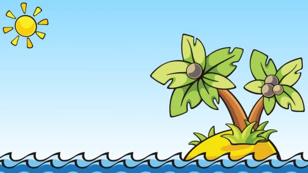Cartoon animation with palm island - Footage, Video