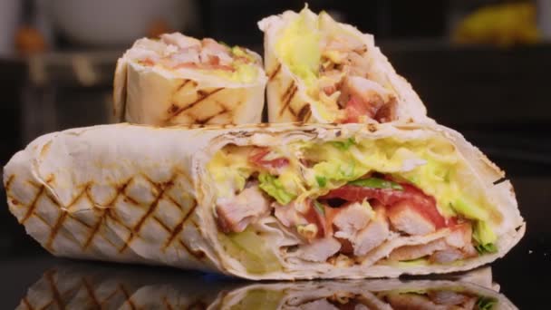 Shawarma or doner kebab. Closeup. - Footage, Video