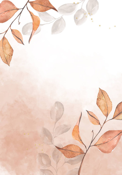 Vaaleanruskeat lehdet kasvitieteellinen muotoilu banneri. Kukka pastelli vesiväri raja runko - Valokuva, kuva