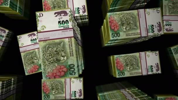 Argentína Peso pénzcsomag hurok. Repülés az ARS bankjegyek felett felülnézetből. 3D hurkolható zökkenőmentes animáció. A gazdaság, a válság, az üzleti élet és a pénzügyek elvont háttérkoncepciója. - Felvétel, videó