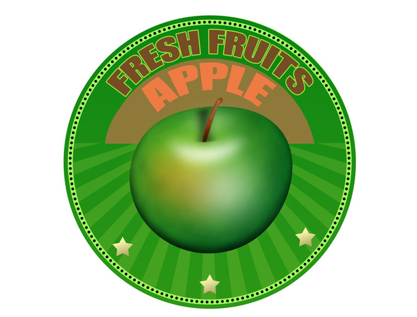 čerstvé ovoce label, zelené jablko, vektorové ilustrace - Vektor, obrázek