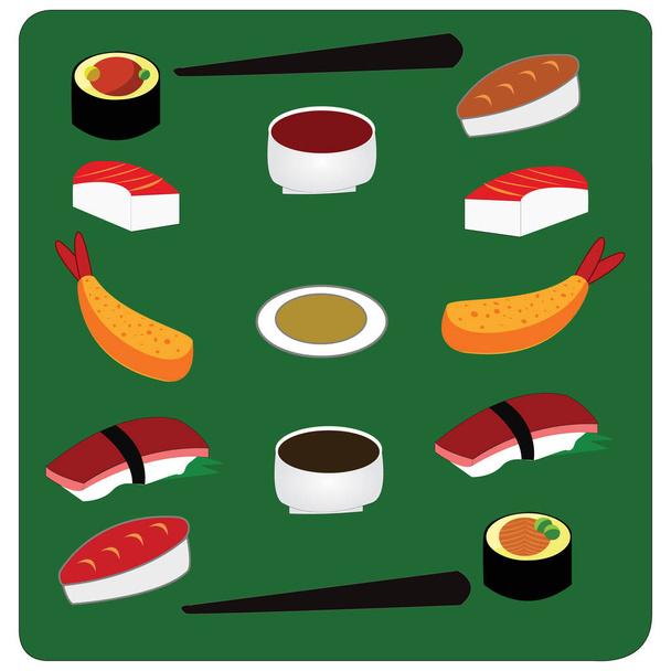 Simple illustration design of traditional japanese food set with local theme - Vector, Image