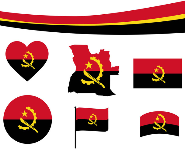 Angola Mapa de la Bandera Cinta y Corazón Iconos Vector Ilustración Abstracto National Emblem Design Elements collection - Vector, Imagen