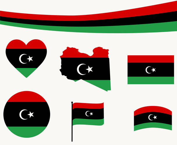 Mapa de la Bandera de Libia Iconos de Cinta y Corazón Vector Ilustración Abstract National Emblem Design Elements collection - Vector, Imagen