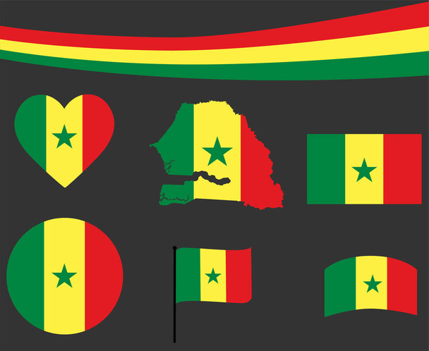 Senegal Mapa de la Bandera Cinta Y Iconos Del Corazón Vector Ilustración Abstracto National Emblem Design Elements collection - Vector, imagen