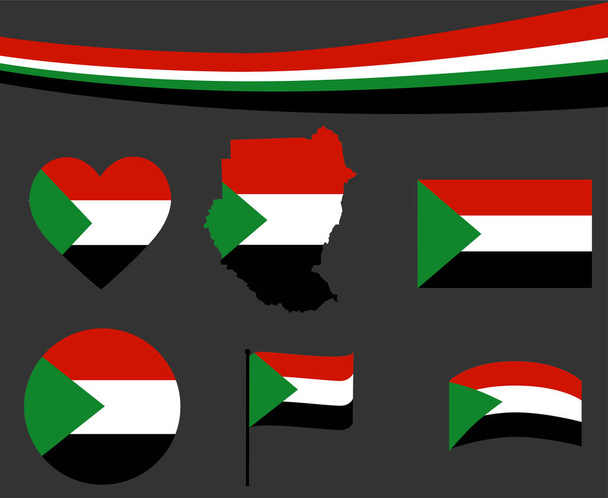 Mapa de la Bandera de Sudán Iconos de Cinta y Corazón Vector Ilustración Abstract National Emblem Design Elements collection - Vector, Imagen