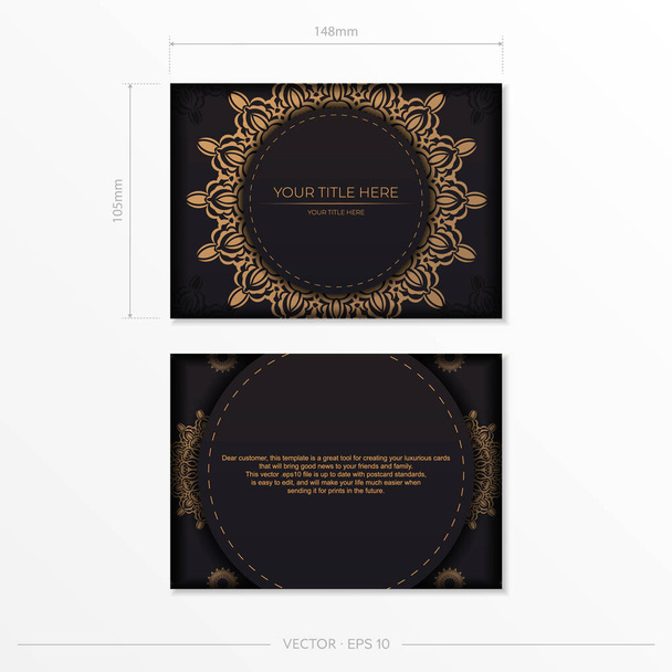 Luxurious Preparing postcards in black with vintage patterns. Vector Template for print design of invitation card with mandala ornament. - Vecteur, image