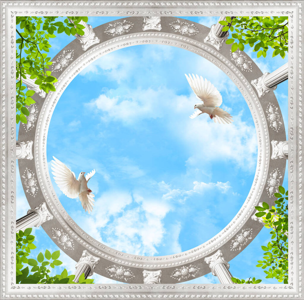 Plafond avec des oiseaux dans le ciel bleu - Photo, image