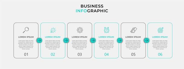 Vector Infographic design business template with icons and 6 options or steps. Może być stosowany do diagramu procesu, prezentacje, układ przepływu pracy, baner, schemat przepływu, wykres info - Wektor, obraz