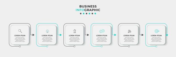 Vector Infographic design üzleti sablon ikonok és 6 lehetőségek vagy lépések. Használható folyamatábra, prezentációk, munkafolyamat elrendezés, banner, folyamatábra, info graph - Vektor, kép