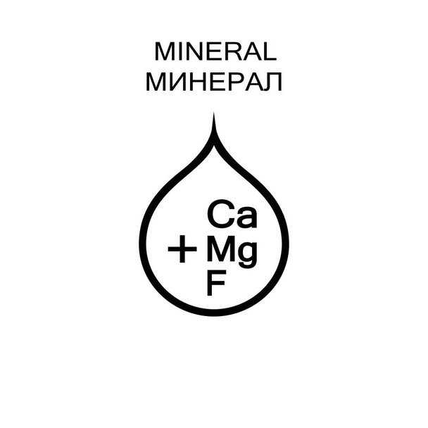 Bir damla su, kalsiyum, magnezyum ve florür. Rus mineralindeki yazı. - Vektör, Görsel