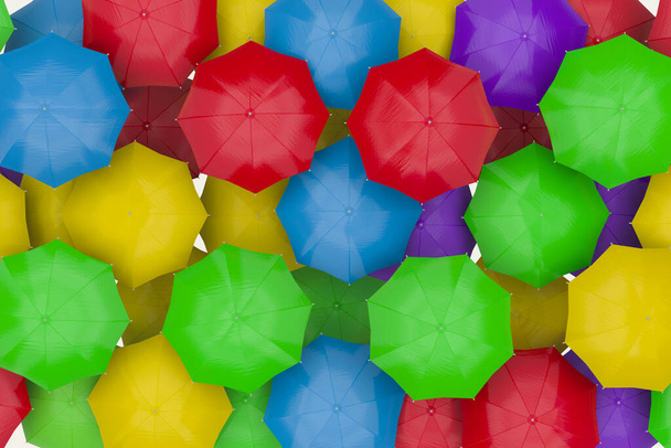 Paraplu veelkleurige achtergrond met vele kleurrijke paraplu 's 3d rendering - Foto, afbeelding