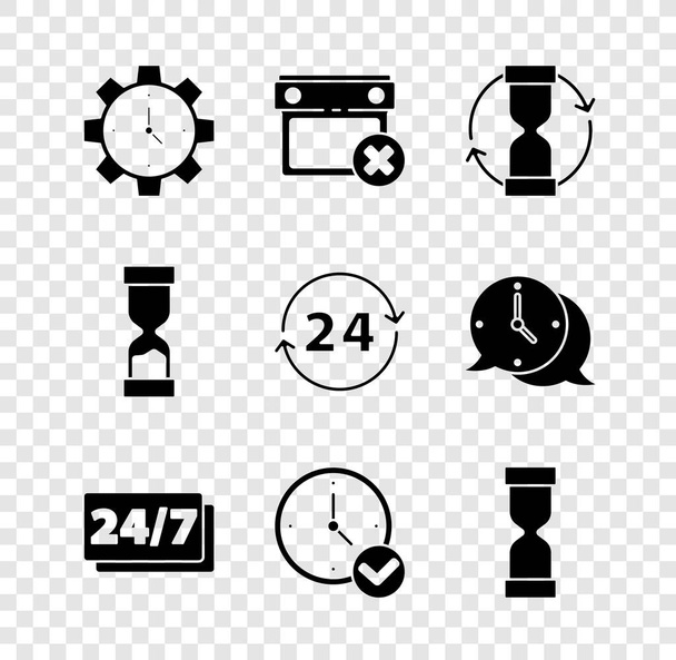 Stellen Sie Zeitmanagement, Kalenderdatum löschen, Alte Sanduhr, Uhr 24 Stunden und Symbol ein. Vektor - Vektor, Bild