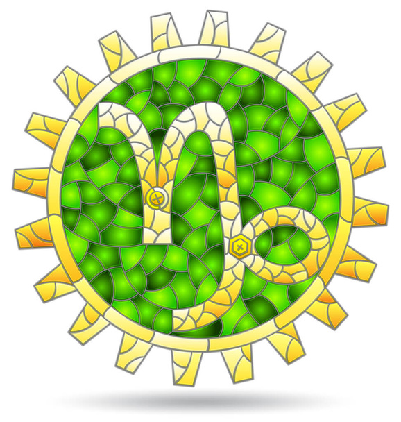 Illusztráció a stílus egy festett üveg ablak a zodiákus jel Capricorn, a szimbólum elszigetelt fehér alapon - Vektor, kép