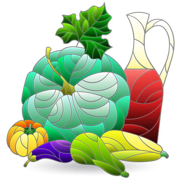 Ilustrace ve stylu barevného skla se zátiší, zelenina izolovaná na bílém pozadí - Vektor, obrázek