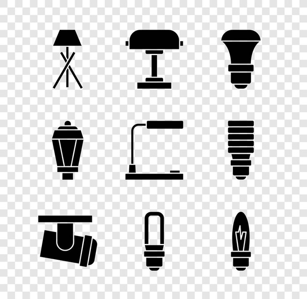 Set Lámpara de pie, Mesa, Bombilla led, Luces led de seguimiento y lámparas, Luz, Jardín e icono. Vector - Vector, Imagen