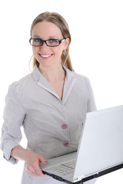 Businesswoman with laptop. Isolated on white background - Foto, Imagem