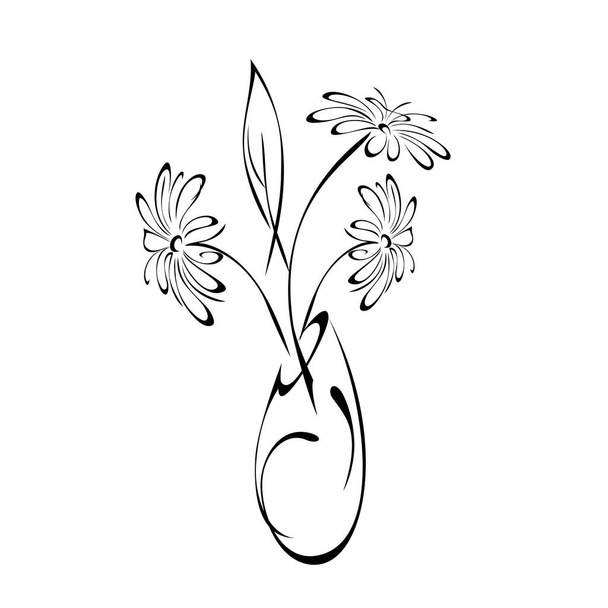 stylized vase with blossoming chamomile flowers and one leaf. graphic decor - Вектор, зображення