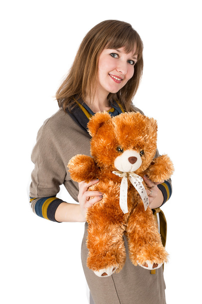 Woman holding teddy bear - Foto, Imagen