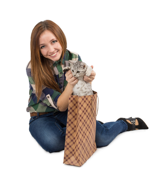 Woman with cat - Фото, зображення