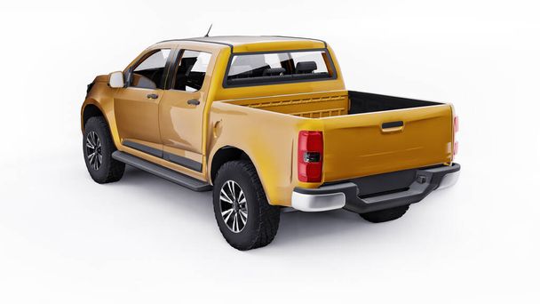 Sárga pickup autó fehér háttérrel. 3D-s renderelés - Fotó, kép
