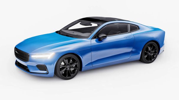 Concept car sports premium coupe. Blue car on white background. Plug-in hybrid. Technologies of eco-friendly transport. 3d rendering - Photo, Image